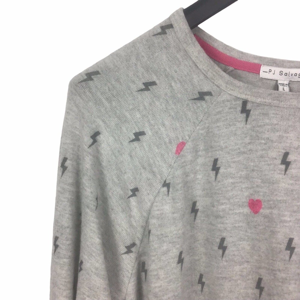 PJ Salvage Gray Lightning Crew Neck Sweatshirt Top Tee Lightweight Sleepwear L - Picture 3 of 5